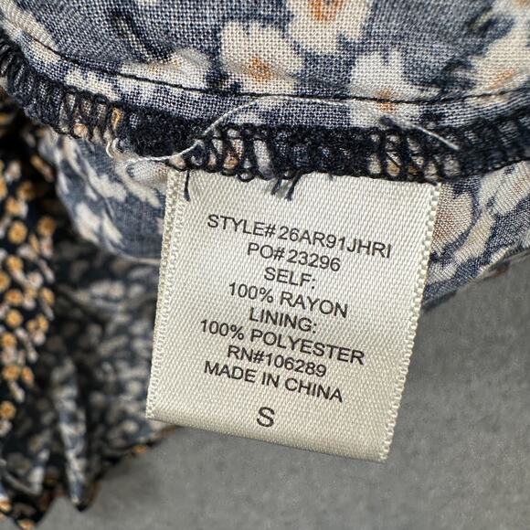 Row A Floral Mini Dress Size Small Navy Blue/Yellow Ruffle Tiered Sundress - Picture 5 of 8